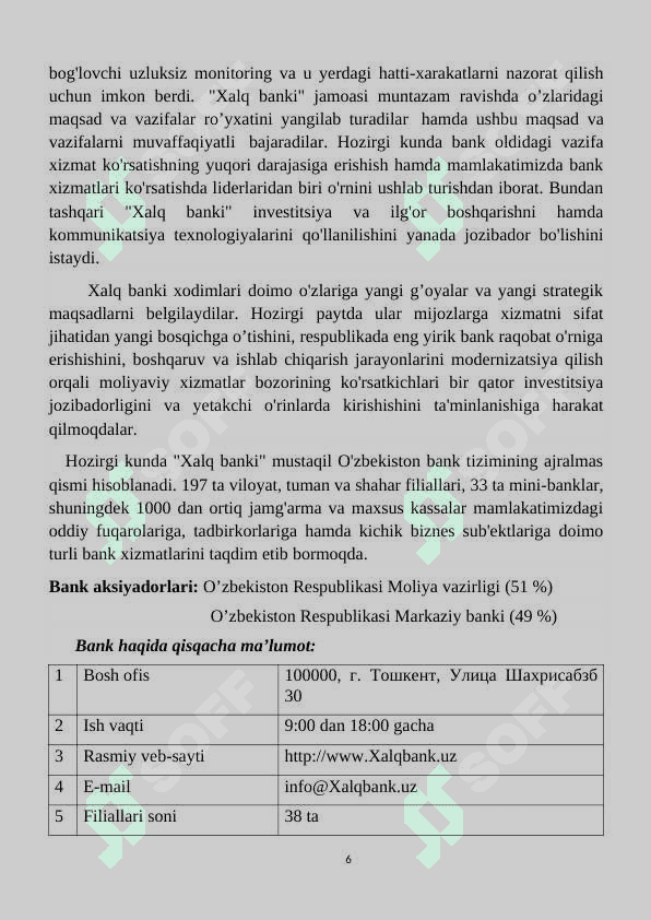 AT “Xalq Bank”   amaliyot hisoboti 6