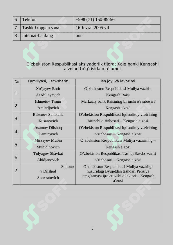 AT “Xalq Bank”   amaliyot hisoboti 7