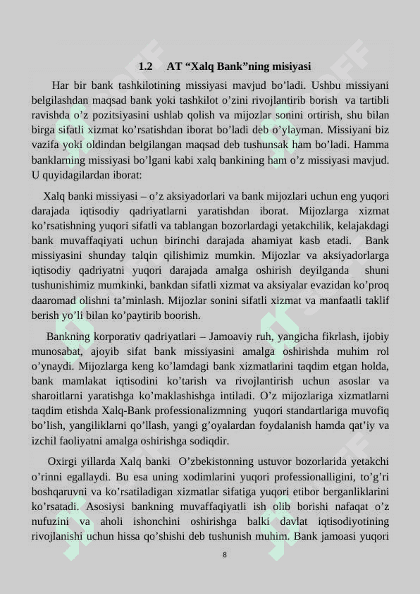 AT “Xalq Bank”   amaliyot hisoboti 8
