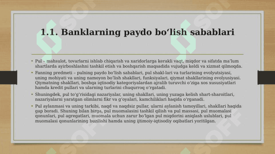 BANK ISHI VA MOLIYA ASOSLARI FANINING ASOSIY VAZIFALARI, PREDMETI VA OBYEKTI 3