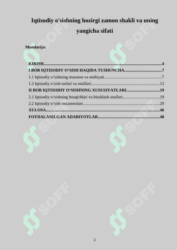 Iqtisodiy o'sishning hozirgi zamon shakli va uning yangicha sifati 2