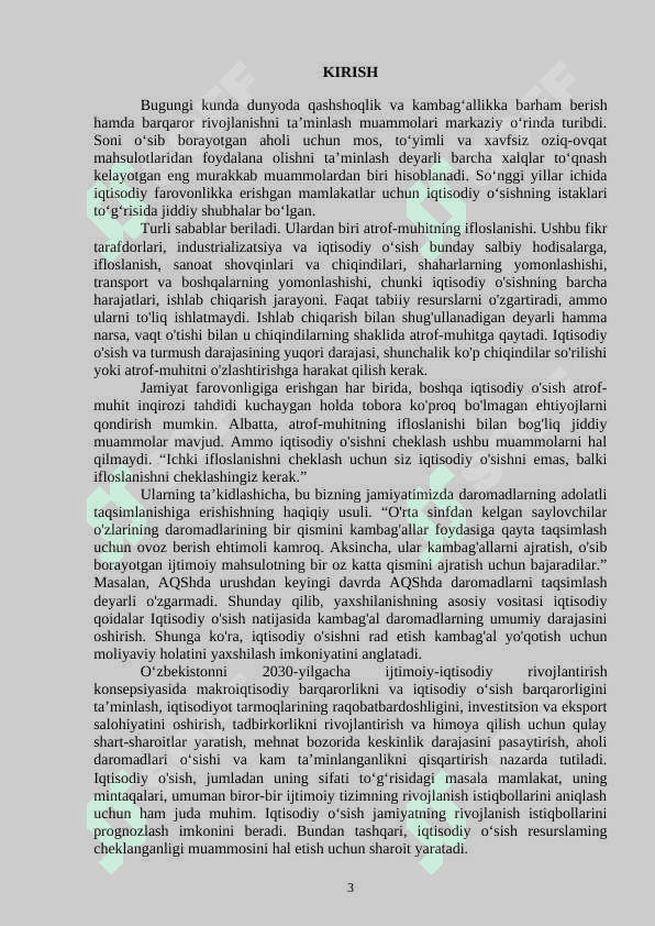 Iqtisodiy o'sishning hozirgi zamon shakli va uning yangicha sifati 3