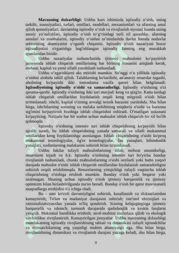 Iqtisodiy o'sishning hozirgi zamon shakli va uning yangicha sifati 4