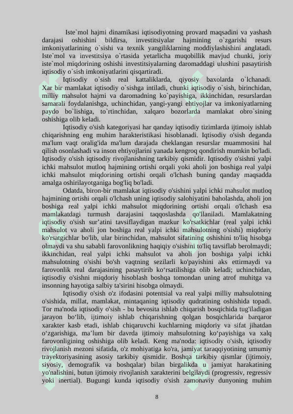 Iqtisodiy o'sishning hozirgi zamon shakli va uning yangicha sifati 8
