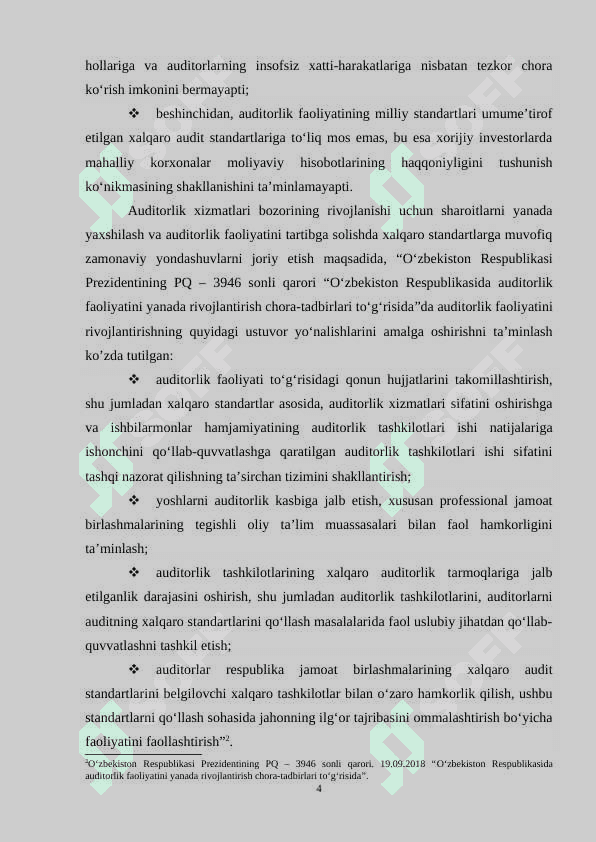 KORXONANI AUDITORLIK TEKSHIRUVIDAN O'TKAZISH ISHCHI DASTURI 4
