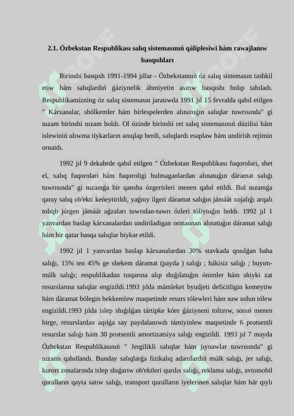 Ózbekstan Respublikası Salıq sistemasınıń qáliplesiw hám rawajlanıw basqıshları 3