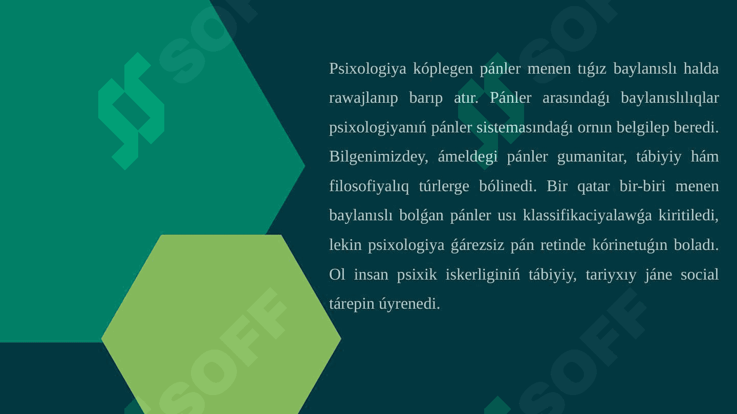 Psixologiyanıń pánler diziminde tutqan ornı 2