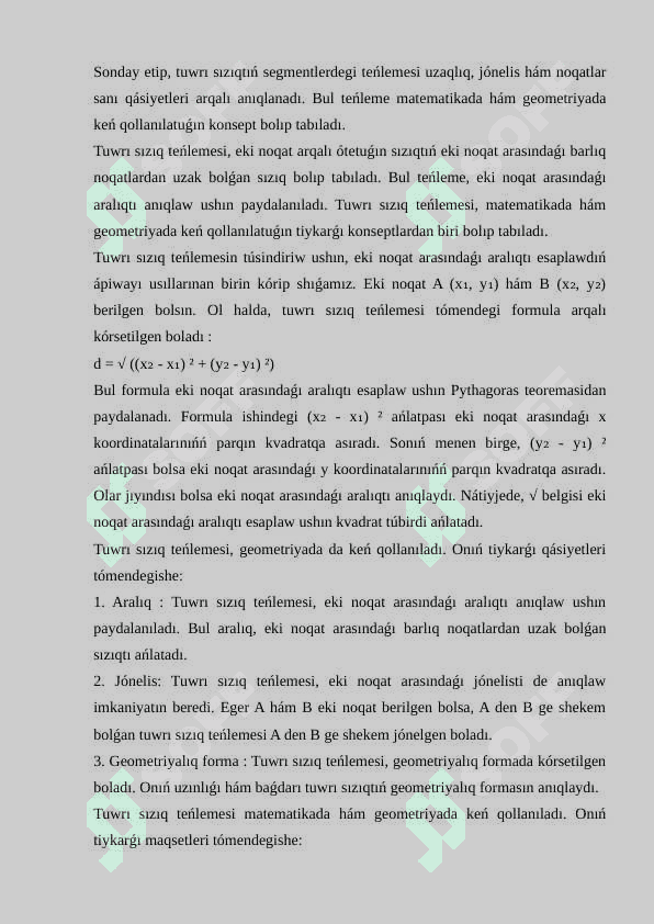 Tegislikte tuwrı sızıq teńlemeleri 8