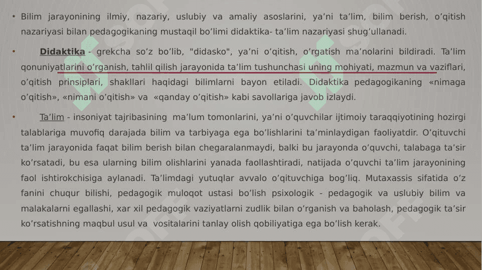 Didaktika – ta’lim nazariyasi sifatida.  Ta’lim paradigmalari 2