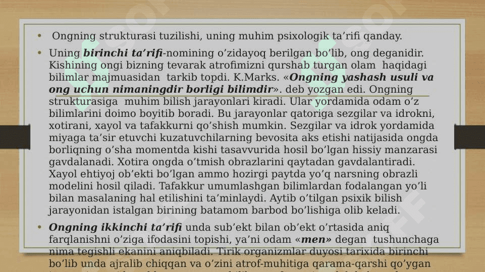 Ong va o'z o'zini anglash. 2