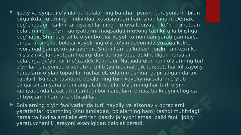 Bog`cha yoshidagi bolalar o`yinining psixologik xususiyatlari. 5