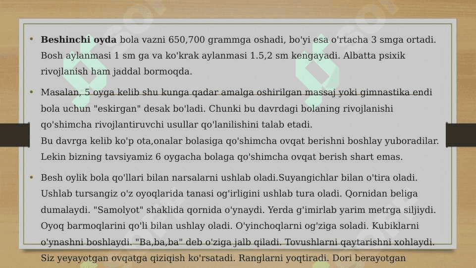 Rivojlanishning psixologik xususiyatlari (bilish, shaxsiy, emotsional soha) chaqaloqlik davrida (2 oylik - 1 yosh) 7