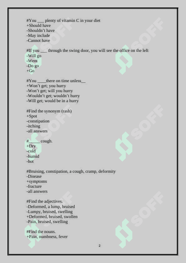 INGLIZ TILIDA TIBBIYOT TESTLARI - MEDICAL TESTS IN ENGLISH 2