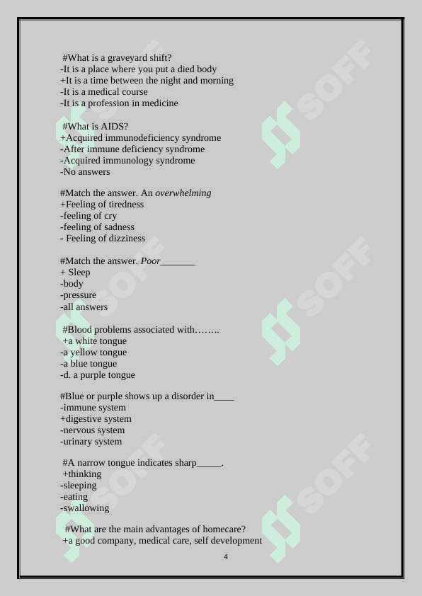 INGLIZ TILIDA TIBBIYOT TESTLARI - MEDICAL TESTS IN ENGLISH 4