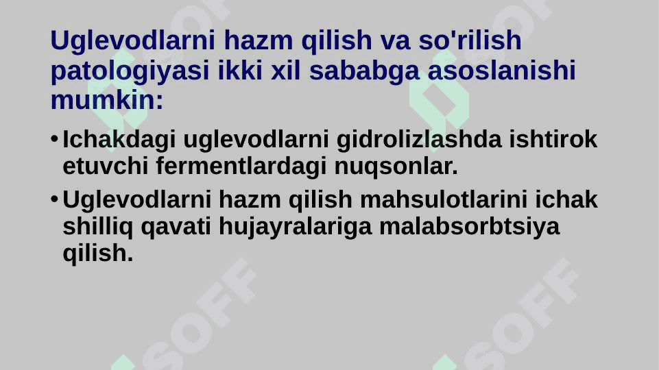 Uglevodlar hazmlanishi va so'rilishini buzilishi 2