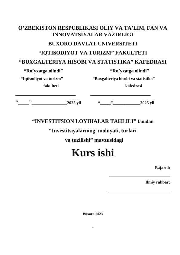 Investitsiyalarning  mohiyati, turlari  va tuzilishi
