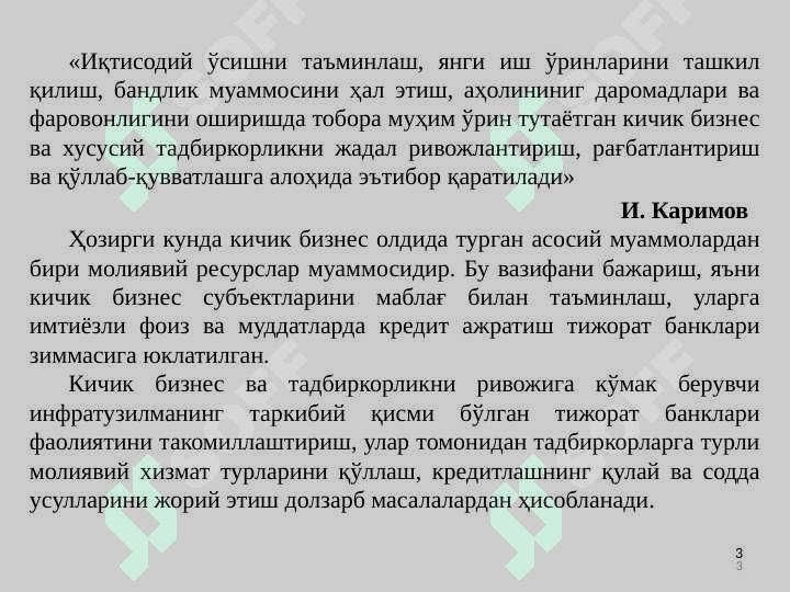 TIJORAT BANKLARI TOMONIDAN KICHIK BIZNES VA TADBIRKORLIK SUBYEKTLARINI KREDITLASH 3