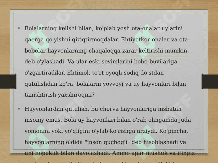 Maktabgacha ta'limda bolalarni uy va yovvoyi hayvonlar bilan tanishtirish va ularni tashqi ko'rinishi 2