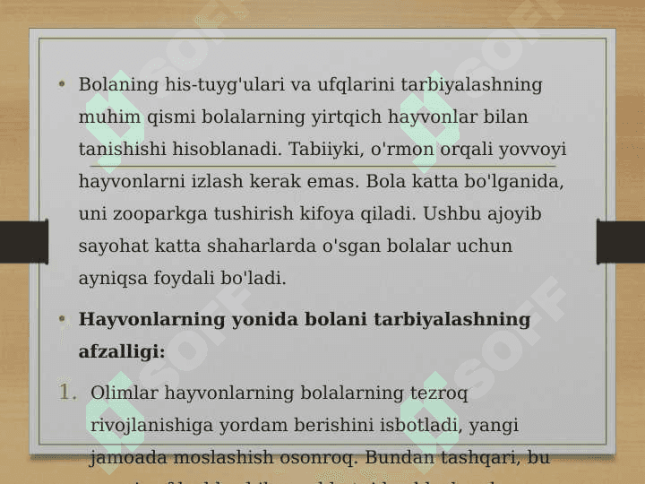 Maktabgacha ta'limda bolalarni uy va yovvoyi hayvonlar bilan tanishtirish va ularni tashqi ko'rinishi 6
