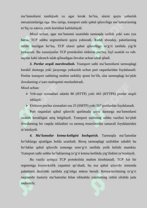 TCP va UDP transport sathi protokollari xususiyatlari 7
