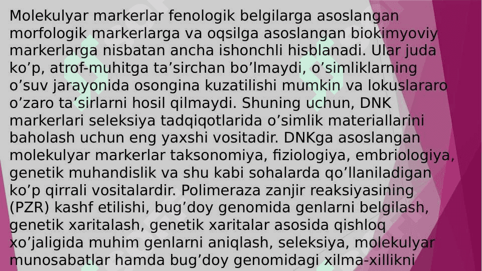 Molekulyar markerlar va ularning genlarni kartalashdagi ahamiyati 4