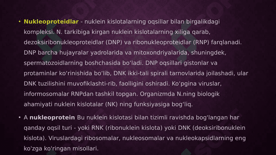odam va hayvon, òsimlik uchun nukleoproteidlar 2
