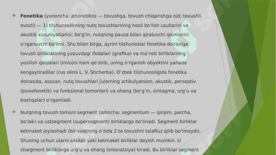 Fonetika. Fonologiya. O'zbek tilida urg'u olmaydigan birliklar. Fonetik tahlil tartibi 2