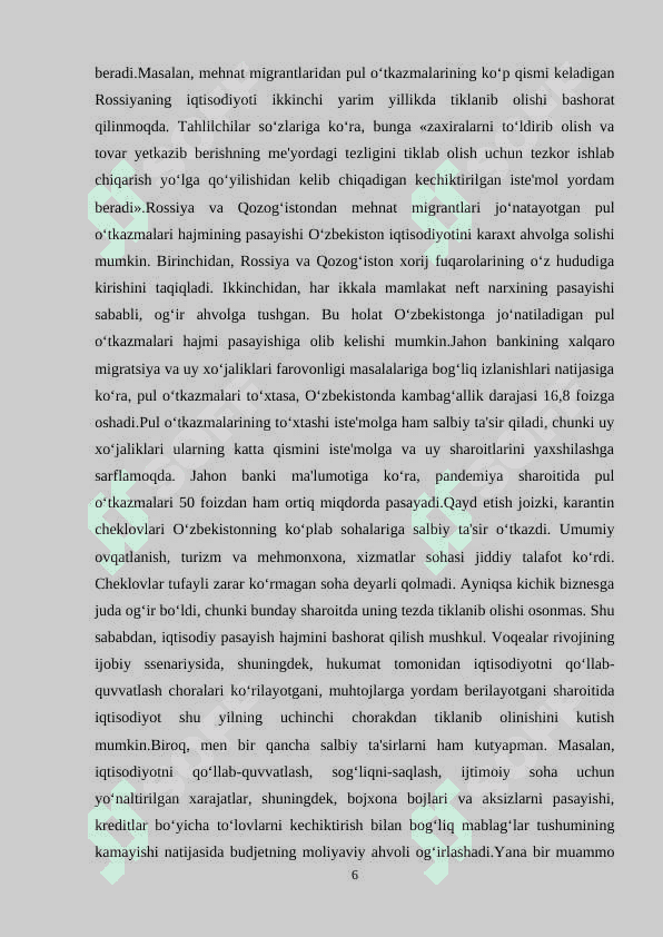 Covid-19 pandemiyasining O’zbekiston iqtisodiyotiga tasiri 6