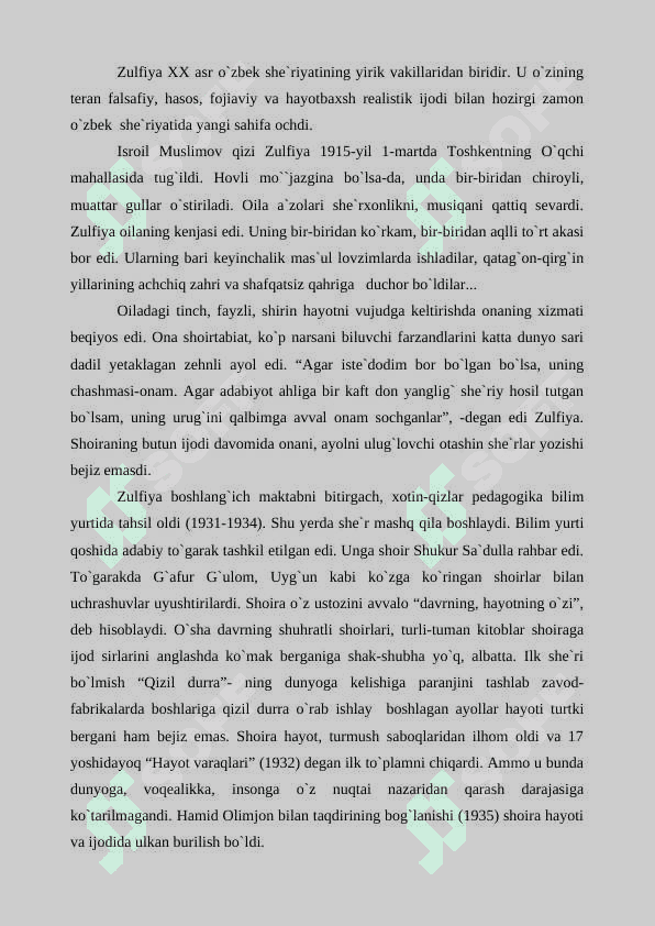 Zulfiya ijodi haqida referat 2