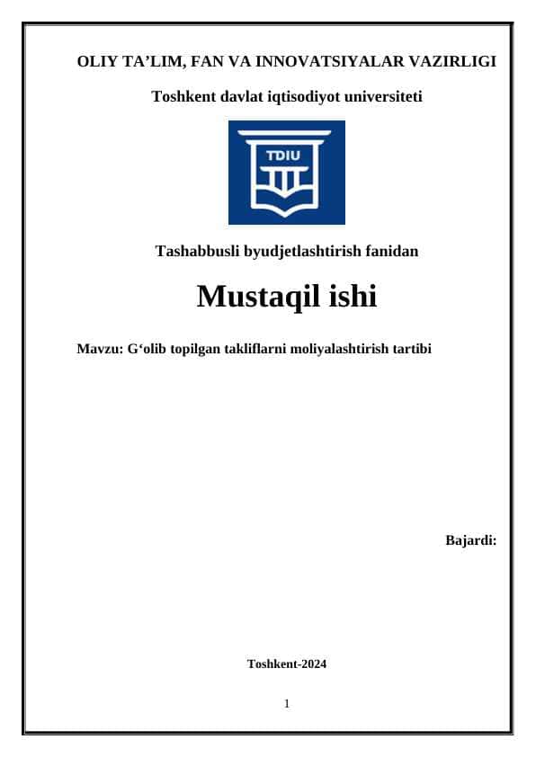 G‘olib topilgan takliflarni moliyalashtirish tartibi