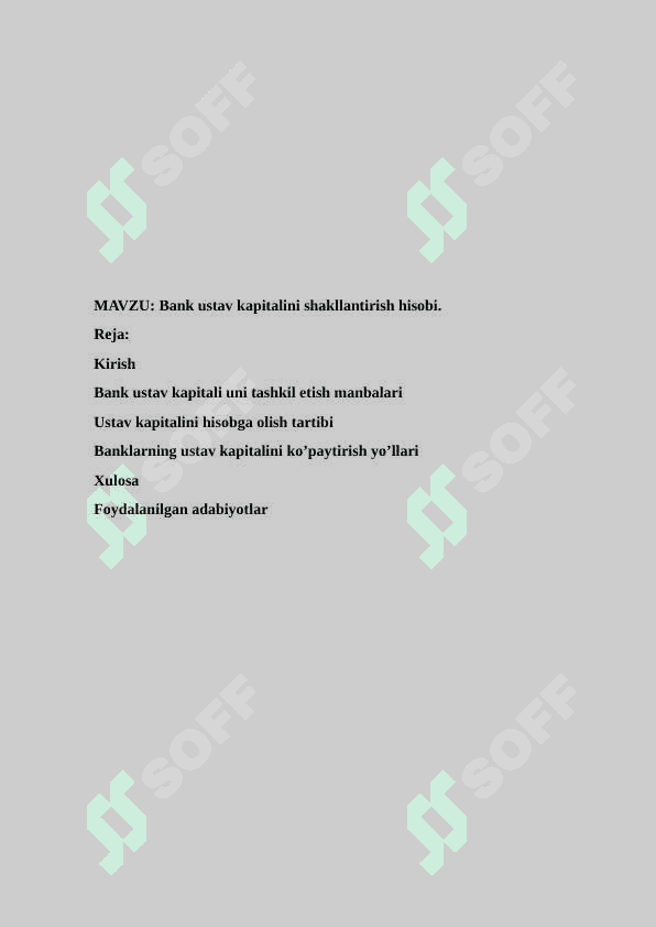 Bank ustav kapitalini shakllantirish hisobi. 2