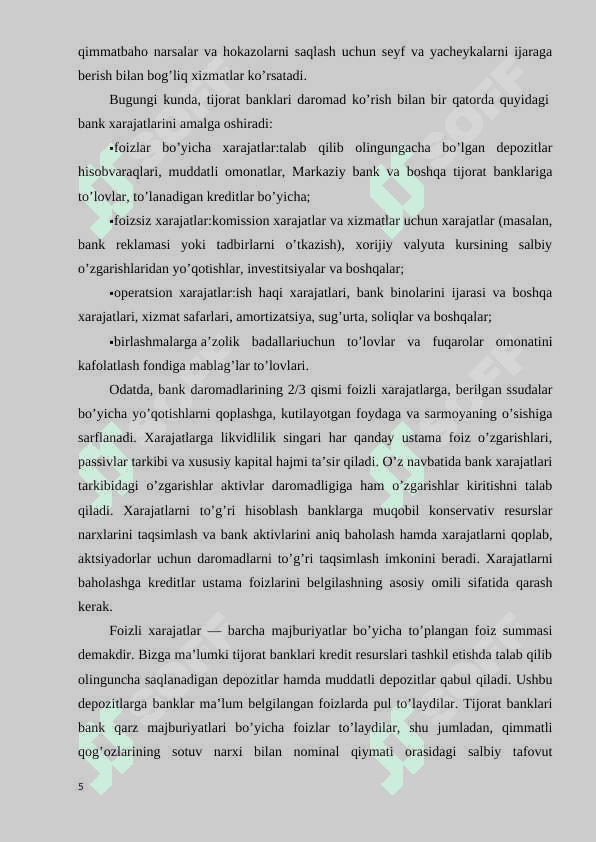 Tijorat banklarini foizli va foizsiz xarajatlari tahlili 5