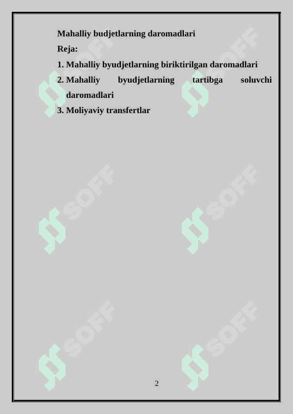 Mahalliy budjetlarning daromadlari 2