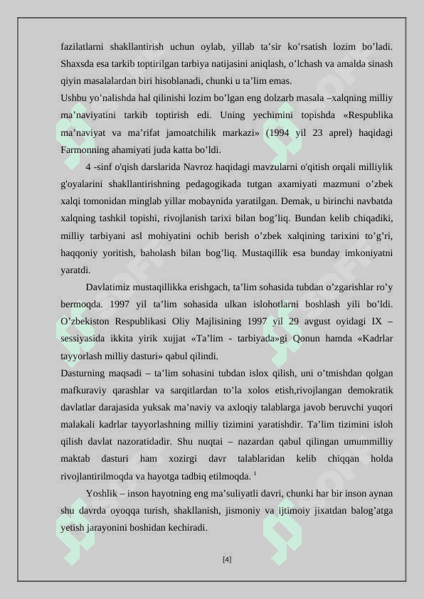 4 -sinf o'qish darslarida Navroz haqidagi mavzularni o'qitish orqali milliylik g'oyalarini shakllantirish usullari 4