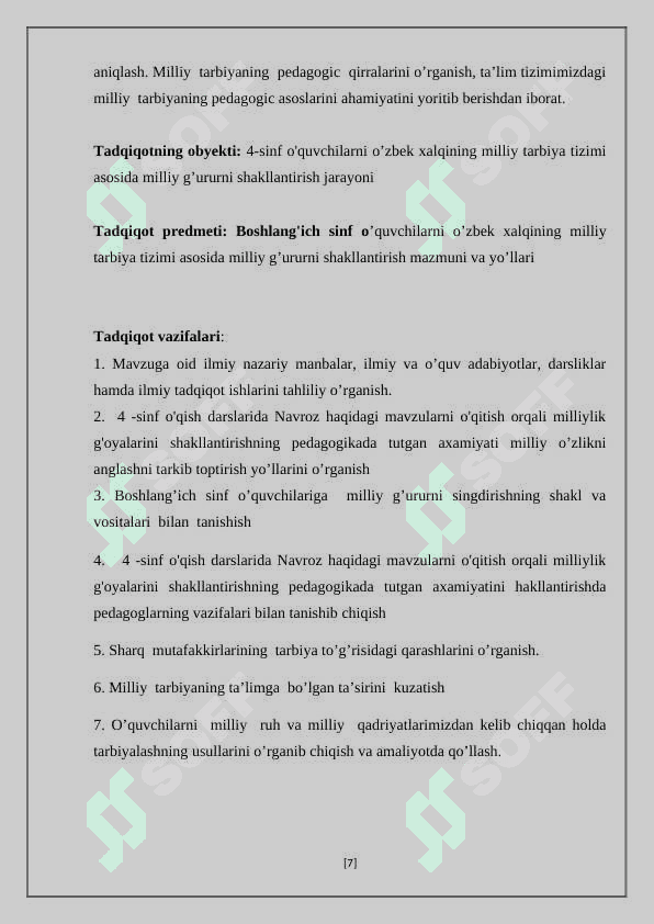 4 -sinf o'qish darslarida Navroz haqidagi mavzularni o'qitish orqali milliylik g'oyalarini shakllantirish usullari 7