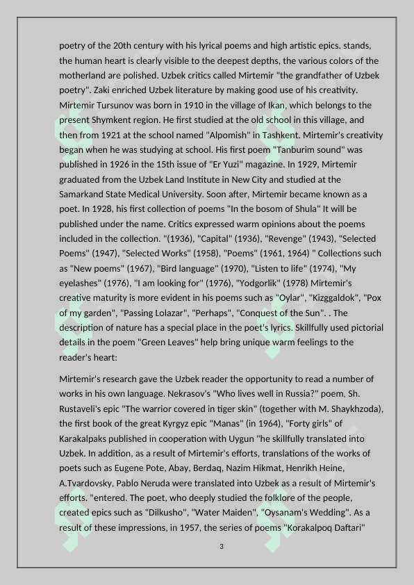 Information about Mirtemir's life and work Mirtemir's life and work 3