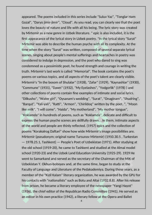 Information about Mirtemir's life and work Mirtemir's life and work 4
