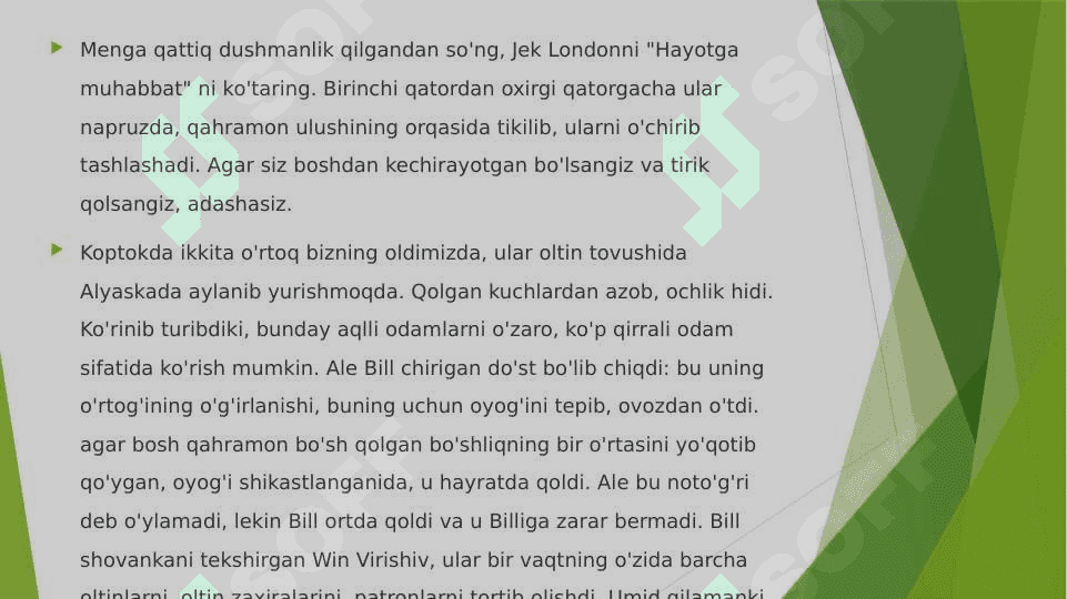 Jek London “Hayotga muhabbat” va Anton Chexov “Xameleon” asarlari tahlili 2