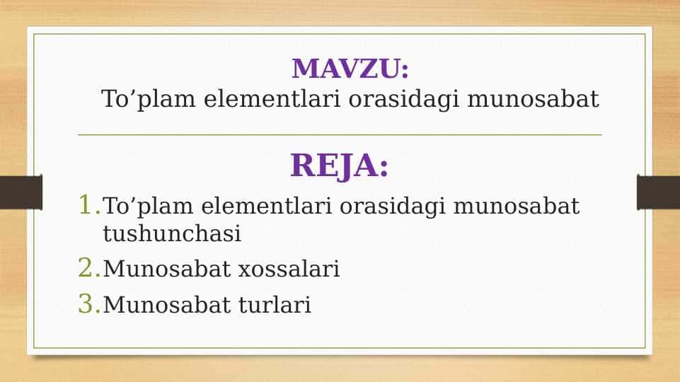 To’plam elementlari orasidagi munosabat