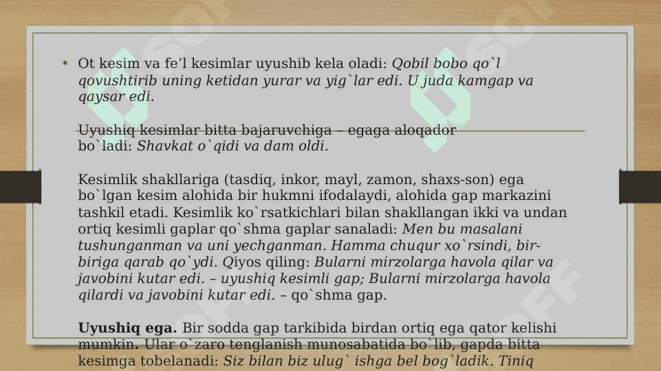 Uyushiq va ajratilgan bo'lakli gaplar, gap bo'laklari bilan aloqaga kirishmaydigan bo'laklar 3