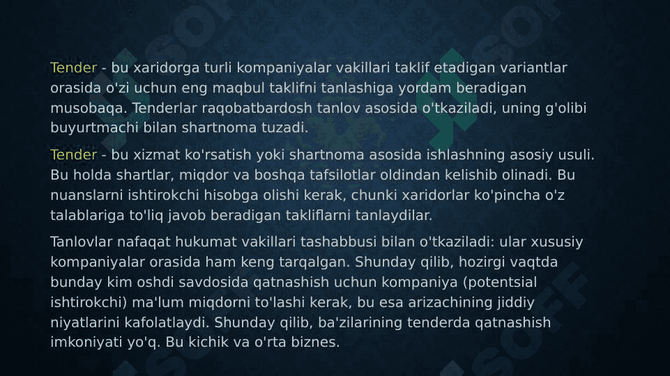 TENDER TUSHUNCHASI 2