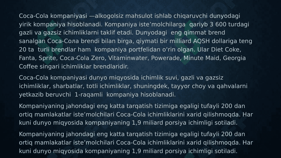 COCA COLA  KOMPANIYASI 2