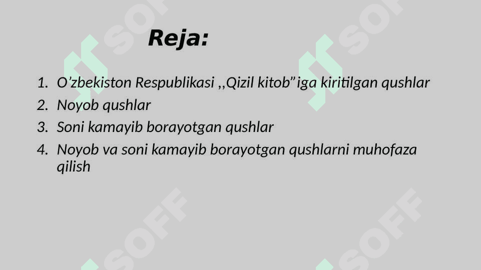 Noyob va soni kamayib borayotgan qushlar , ularni muhofaza qilish 2