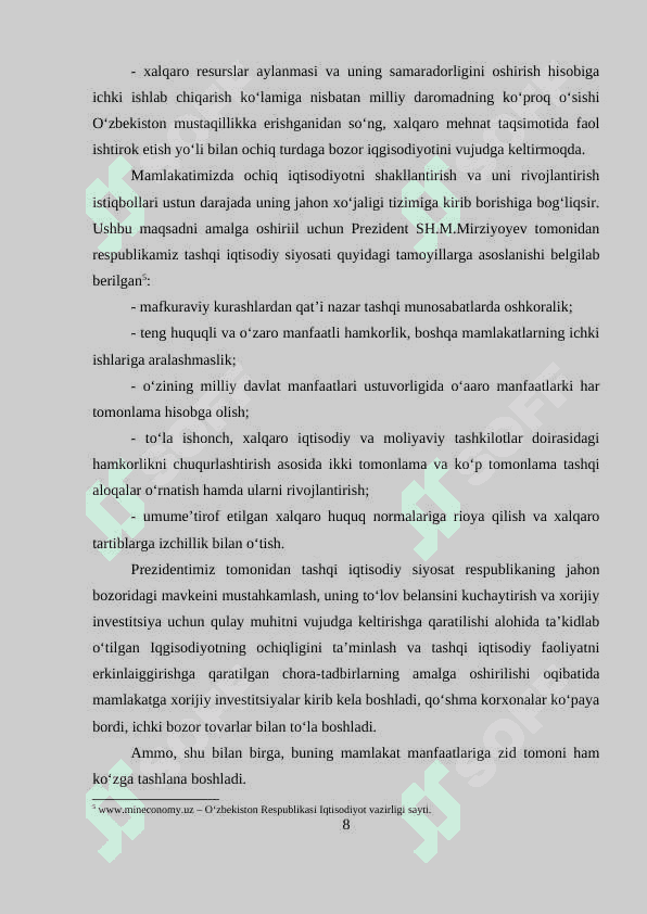 O‘ZBEKISTONNING DUNYONING RIVOJLANGAN DAVLATLARI BILAN IQTISODIY HAMKORLIGI. 8