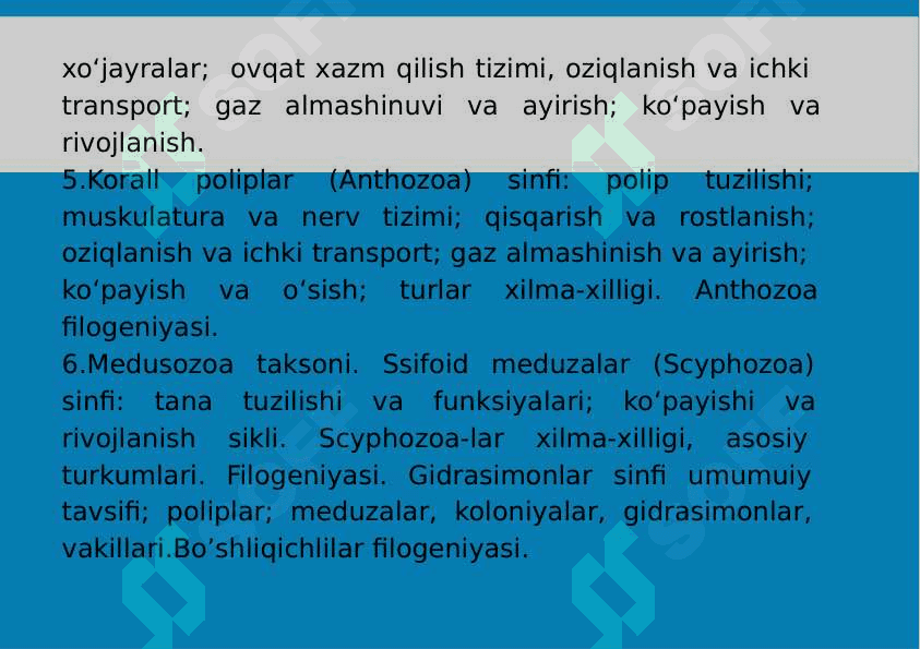 5-Mavzu: Eumetozoa. Bo‘shliqichlilar (Cnidaria) tipi. 2