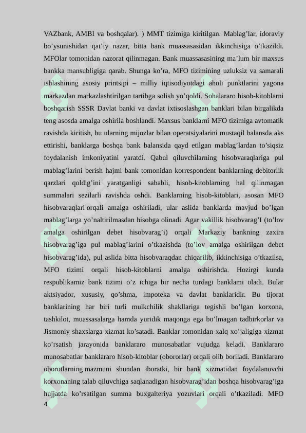 Hisob-kitob markazlari orqali banklararo hisob-kitoblarning tashkil etilishi va hisobi 4