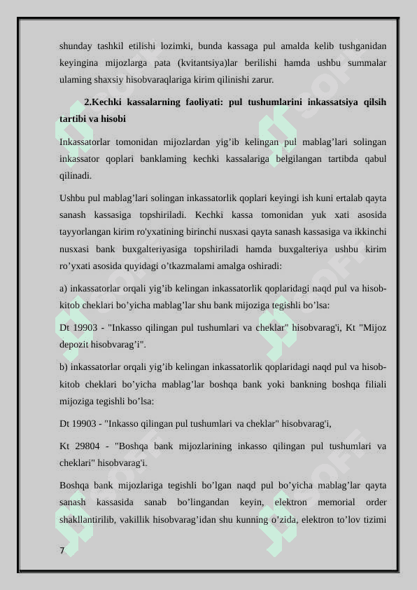 Banklarda inkasso topshiriqnomalari boyicha hisob-kitoblar hisobi 7