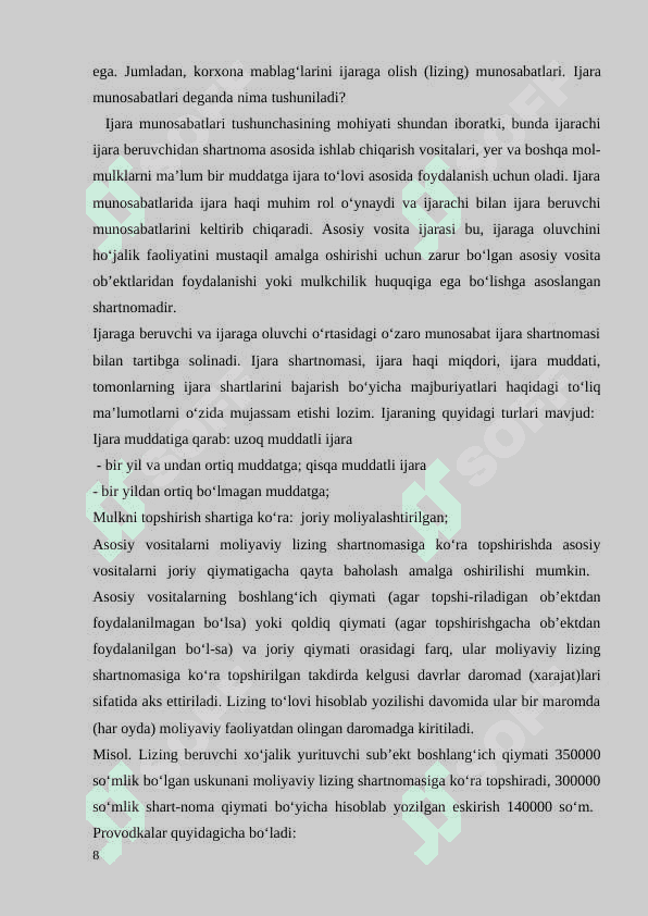 Banklarda asosiy vositalar ijarasi hisobi 8