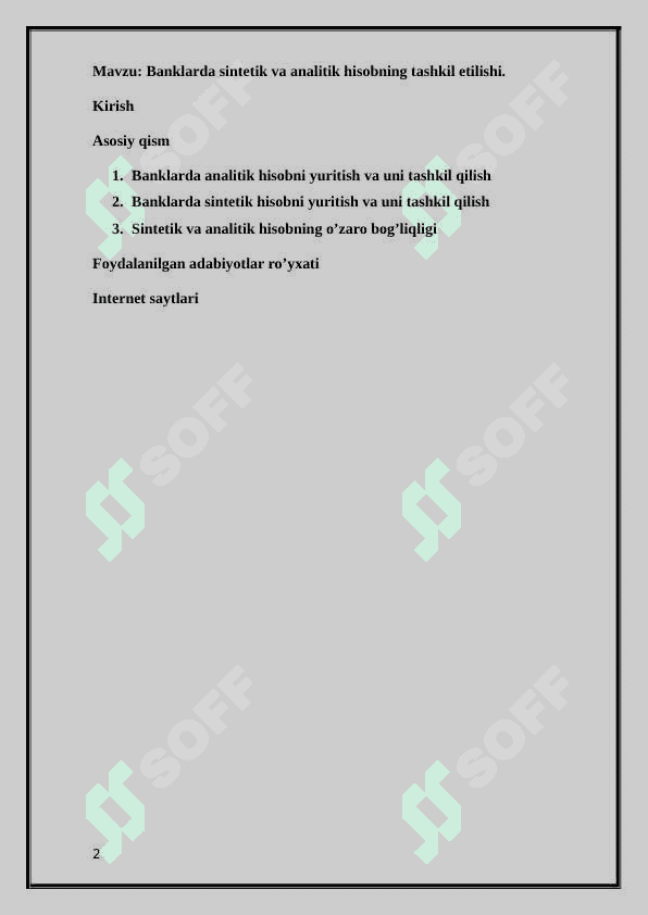 Banklarda sintetik va analitik hisobning tashkil etilishi 2
