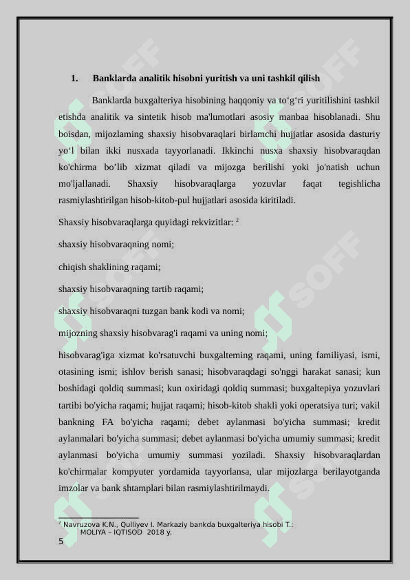 Banklarda sintetik va analitik hisobning tashkil etilishi 5